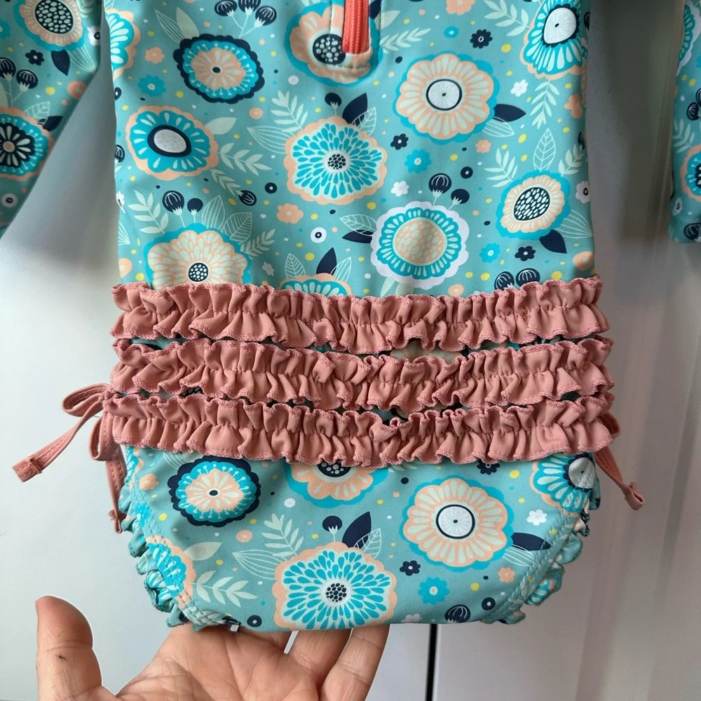 Ruffle Butts Island Dream One Piece Rash Guard (Size 18-24 Months)